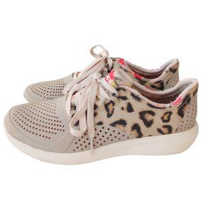 Crocs Women's  Lite Ride Pacer Lace-up Sneakers Leopard Print Size 8